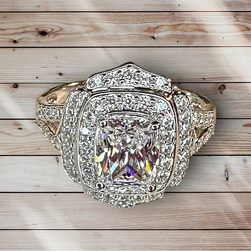 NEW Antique / Vintage / Estate Style White CZ Rhodium-Plated 925 Sterling Ring - Picture 9 of 16